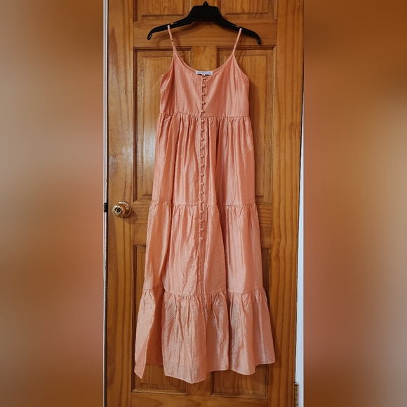 ENDLESS ROSE EXTRA SMALL XS ORANGE BUTTON DETAIL TIERED MAXI MIDI DRESS - Picture 3 of 9